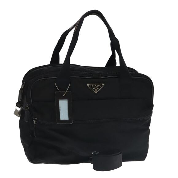 PRADA Boston Bag Nylon Leather Black Silver - Picture 1 of 16